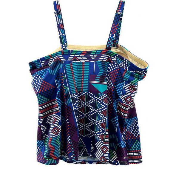 Romans Swim Suit Size 22 W Tankini and Skirt Bottoms Blue Multi Color EUC - Picture 4 of 9